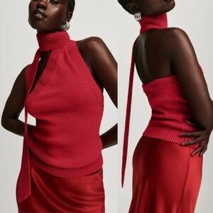 Reformation | Allegra Cotton Halter Scarf Knit Sweater Tank Sun-Dried Tomato Red